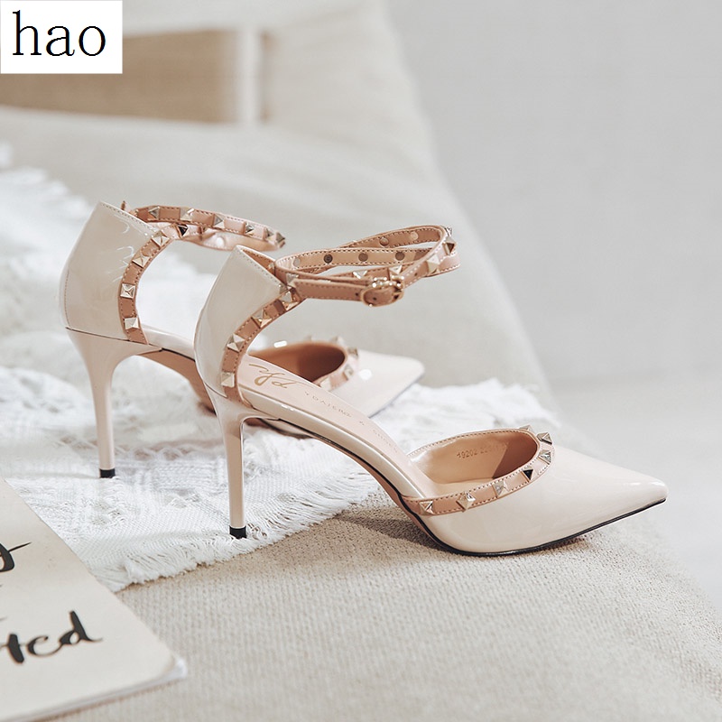 Giày Sandal Cao Gót Mũi Nhọn Đính Đinh Tán Thời Trang Mùa Hè Năm 2021 Cho Nữ