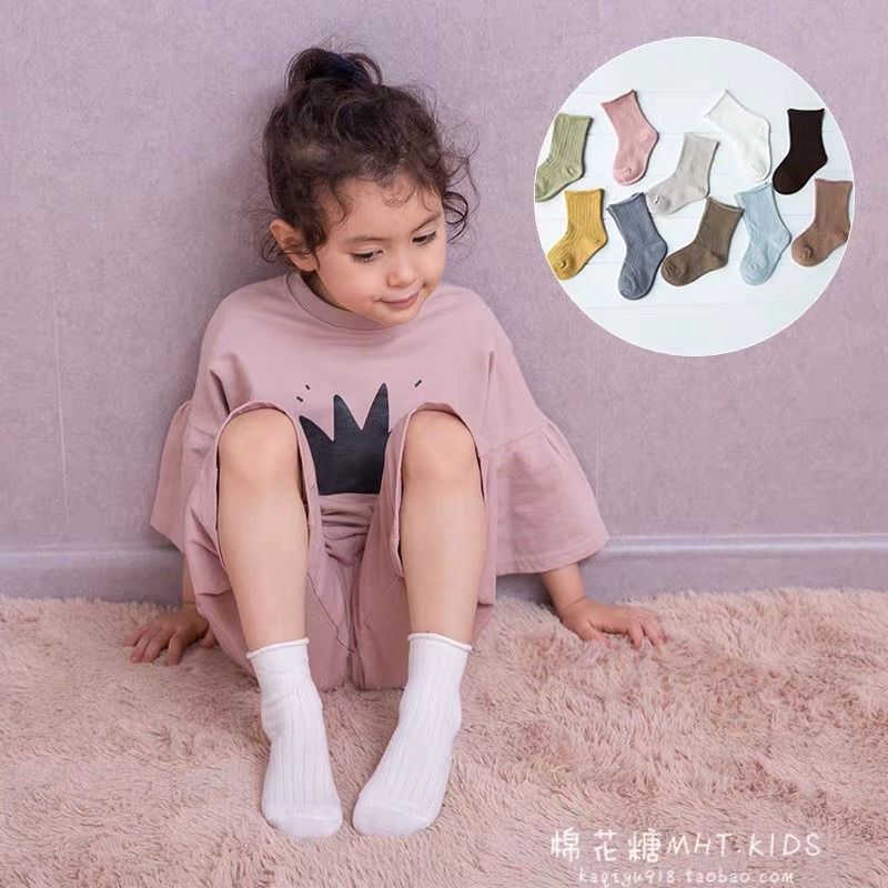 Set 5 đôi tất chân cotton màu trơn xinh xắn dành cho bé từ 0-9 tuổi