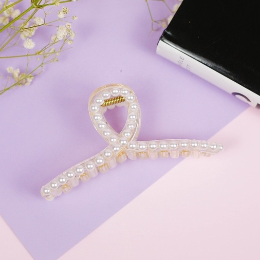 Kẹp Càng Cua Ngọc Trai Giả OHAYO - Kẹp Tóc Càng Cua Đính Đá Nhân Tạo, Phong Cách Hàn Quốc