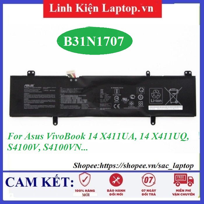 Pin Laptop Asus VivoBook 14 X411UA, 14 X411UQ, S4100V, S4100VN B31N1707 -Pin ZIN Nhập Khẩu