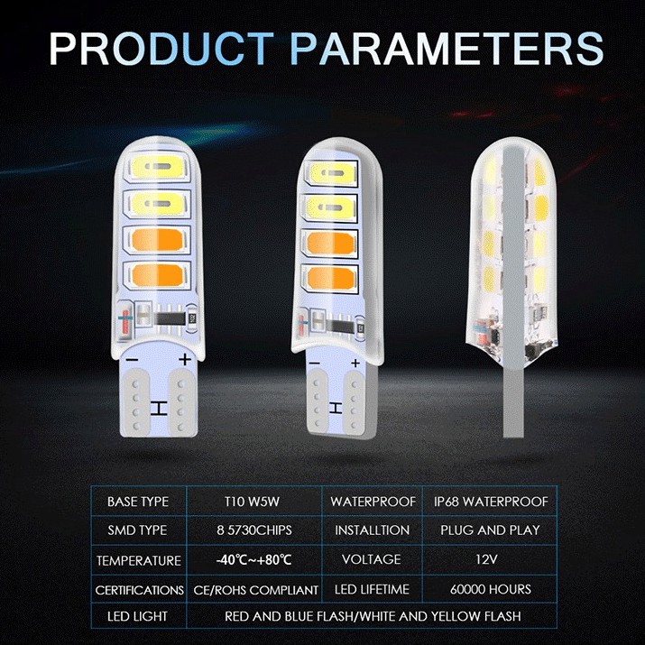 1 Bóng Đèn LED T10 Hai Màu T10 194 W5W 5630 8SMD T10 Siêu Sáng Chống Thấm Nước Cho Xe Hơi