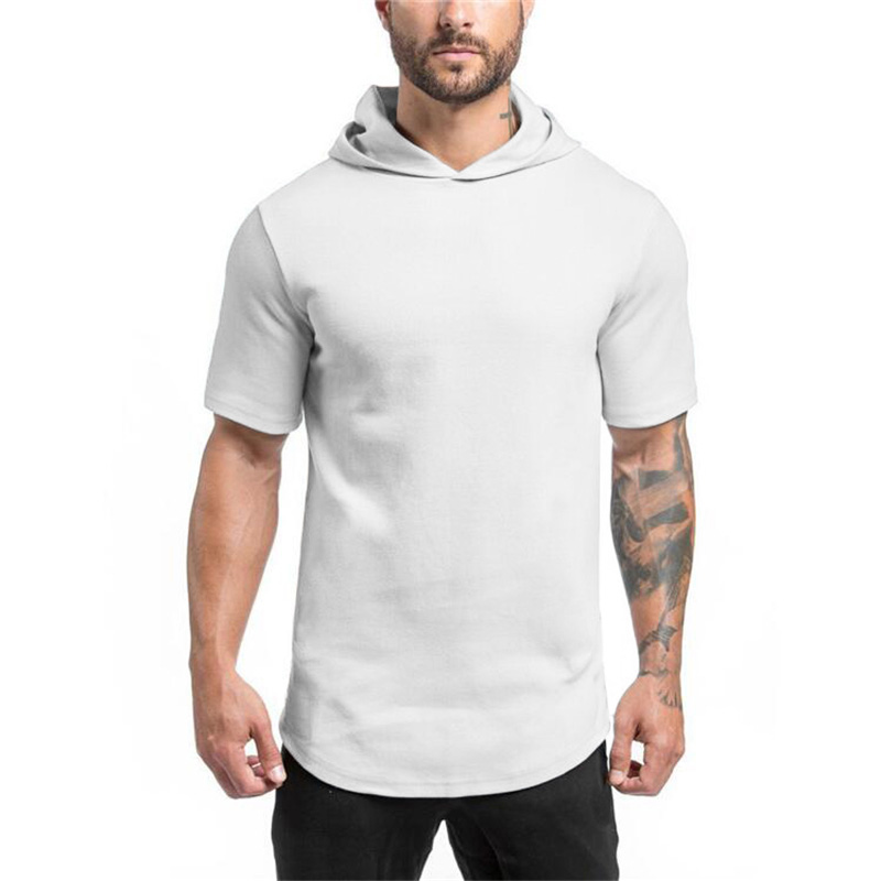 New Brand Hooded Casual Gyms Clothing Fitness Mens Fashion Sports Hip Hop Summer Cotton Bodybuilding Muscle Short Sleeve T-shirt