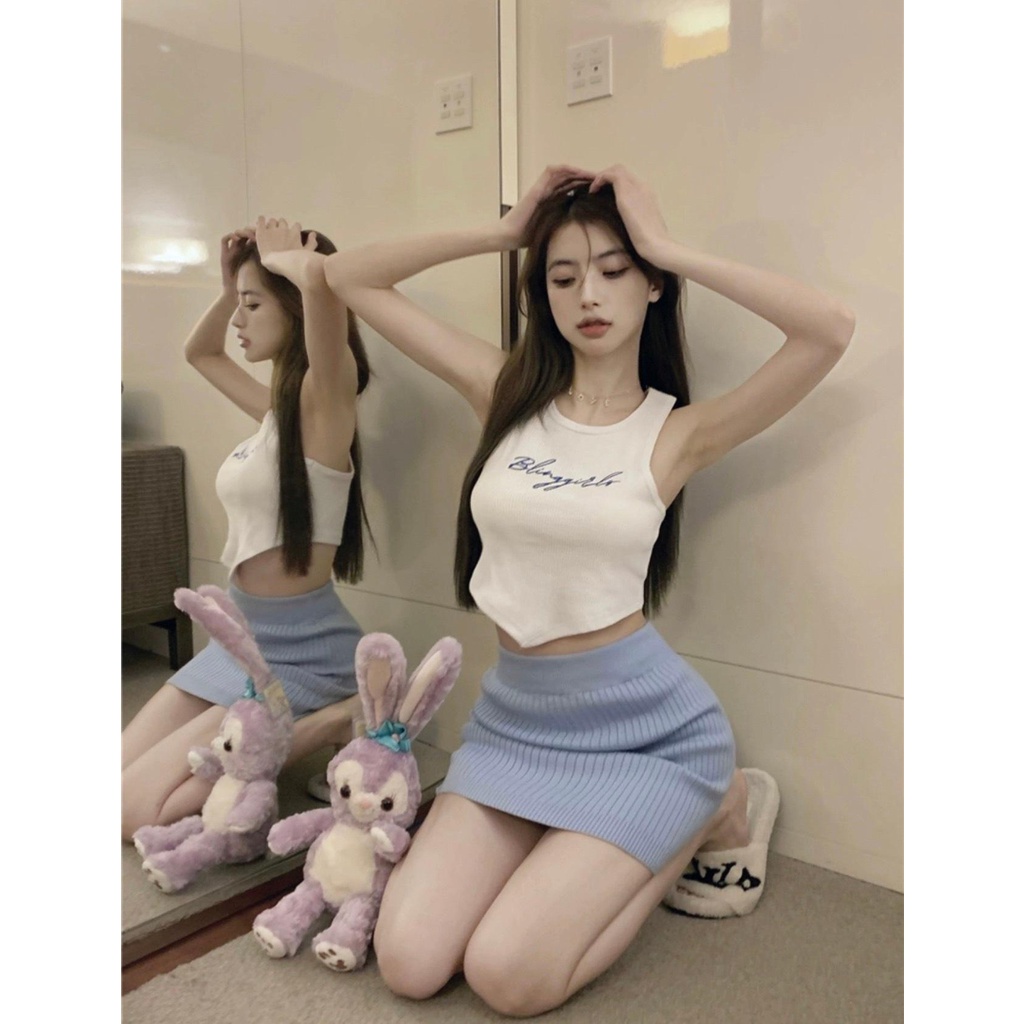 Áo Croptop Ba Lỗ PINKSTORE29, Dáng Ôm Body Vạt Nhọn In Chữ A5419