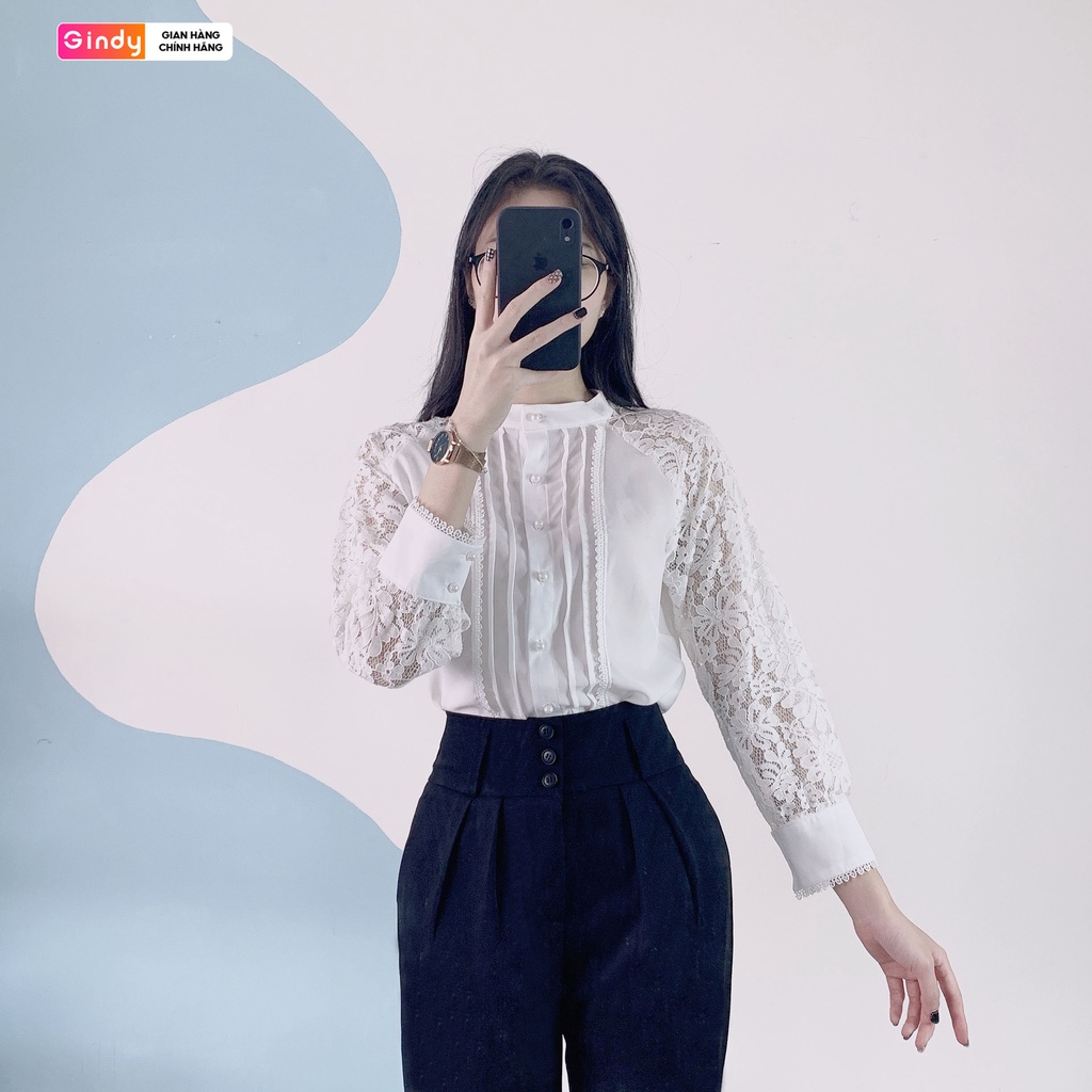 Áo sơ mi nữ GINDY tay dài phối ren sang chảnh thời trang thu đông, công sở A100103