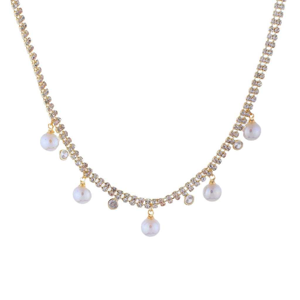 Vòng Cổ Đính Ngọc Trai Kim Cương Giả Hợp Thời Trang Phong Cách Hàn Quốc Cho Nữ