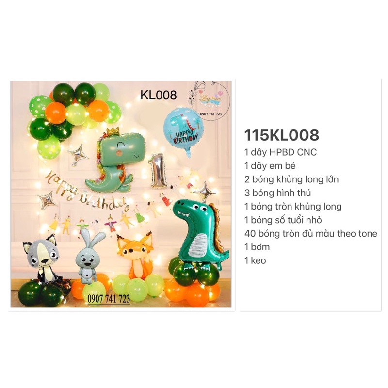 Bóng Trang Trí Sinh Nhật,FREESHIP, Set Khủng Long xanh xinh lung linh