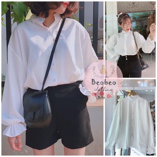 [Ảnh thật] Áo sơ mi oversize cổ trụ tay phồng loe ulzzang