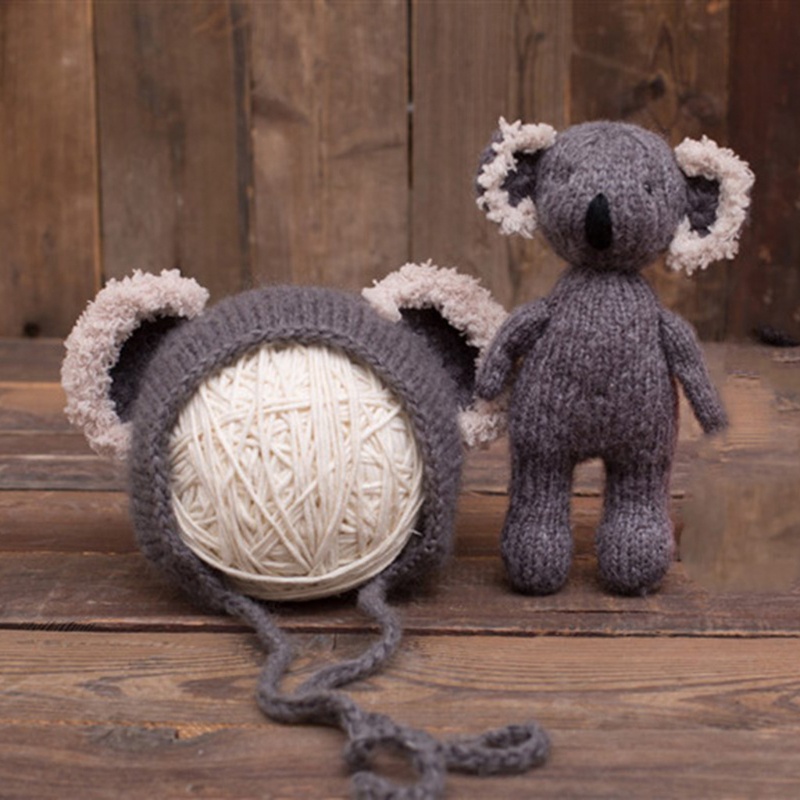 Set 2 Mũ Beanie Dệt Kim Hình Gấu Koala Dùng Làm Đồ Chơi / Chụp Ảnh Cho Bé Sơ Sinh