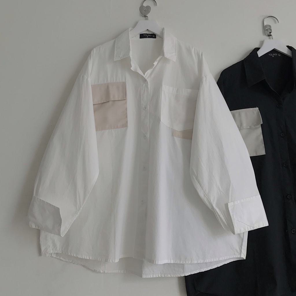 Áo Sơ Mi Nữ Kểu Tay Dài JEM CLOSET Form Rộng Thiết Kế Túi Đáp Ngực Phong Cách Chất Xi Cotton Mềm Mịn PANY 10329