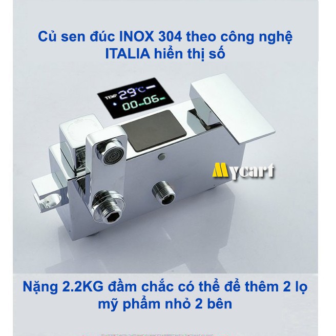 Bộ sen cây tắm đứng nóng lạnh ITALIA INOX 304 Kỹ thuật Số LED, Sen vòi tắm - Hàng Nhập Khẩu