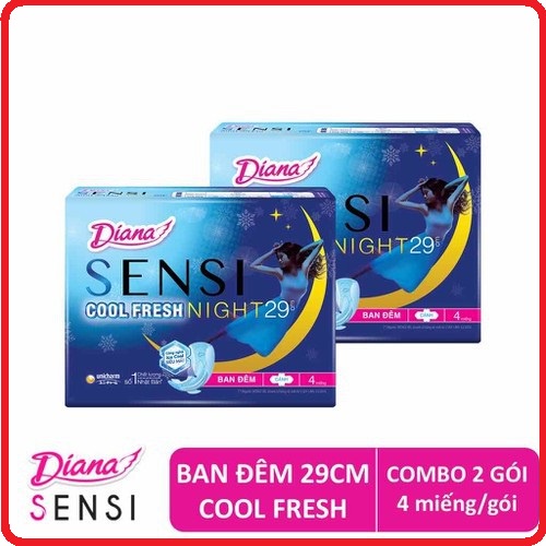 Băng vệ sinh Diana đêm Sensi Cool Fresh 35cm gói 3 miếng/ 29cm gói 4 miếng