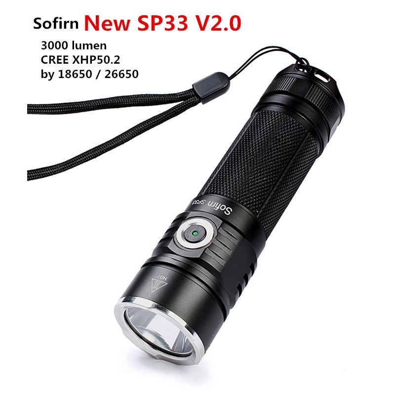 Sofirn SP33  V2.0  Super Bright 3000lm CREE XHP50.2 LED Flashlight torch waterproof IXP8 for outdoor camping hiking emergency cycling powered by 18650 or 26650 battery