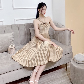 Đầm váy lụa xoắn cổ dập ly tiểu thư sang trọng gợi cảm v1198 KYMIE