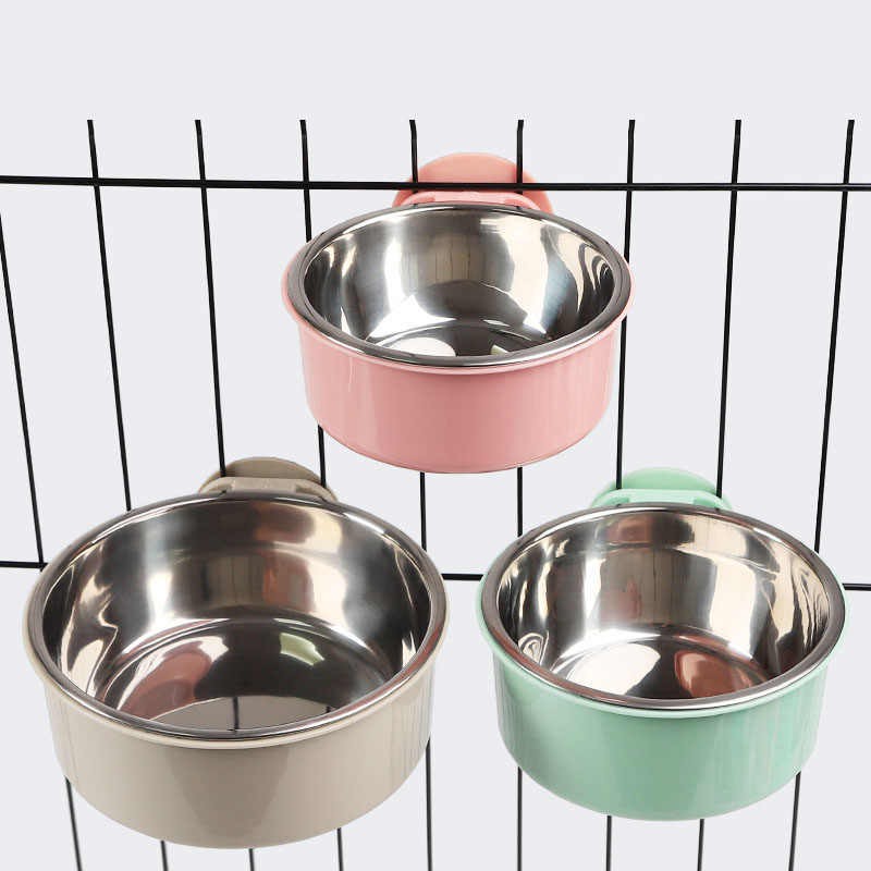 Bát ăn cho mèo thú cưng - Bát inox gắn lồng chuồng chó mèo