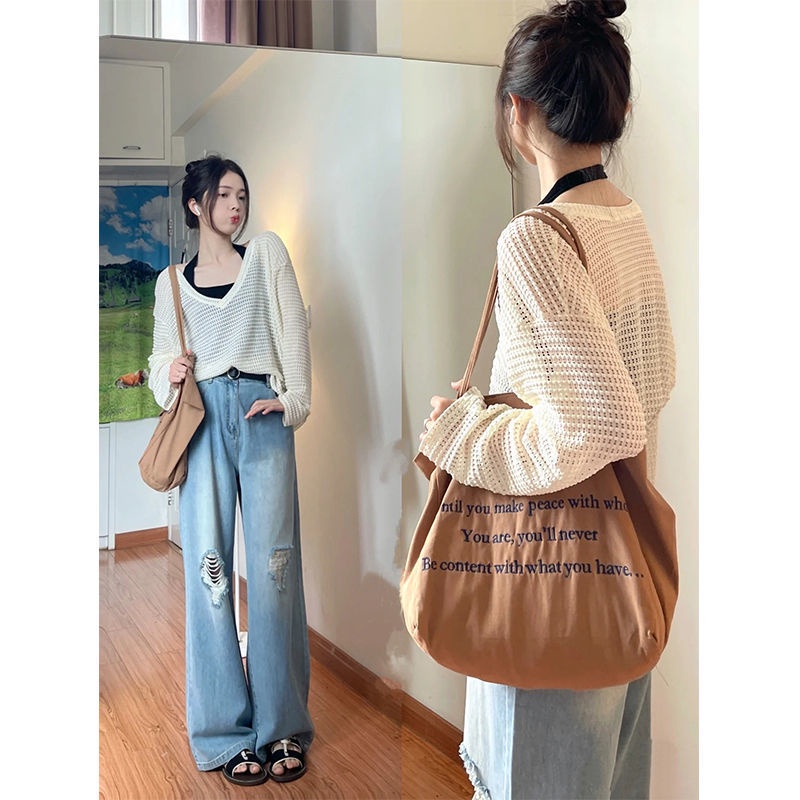 COZOK Bộ Áo Tay Dài Dáng Rộng Cổ Chữ v + Quần Dài Cá Tính Quyến Rũ Cho