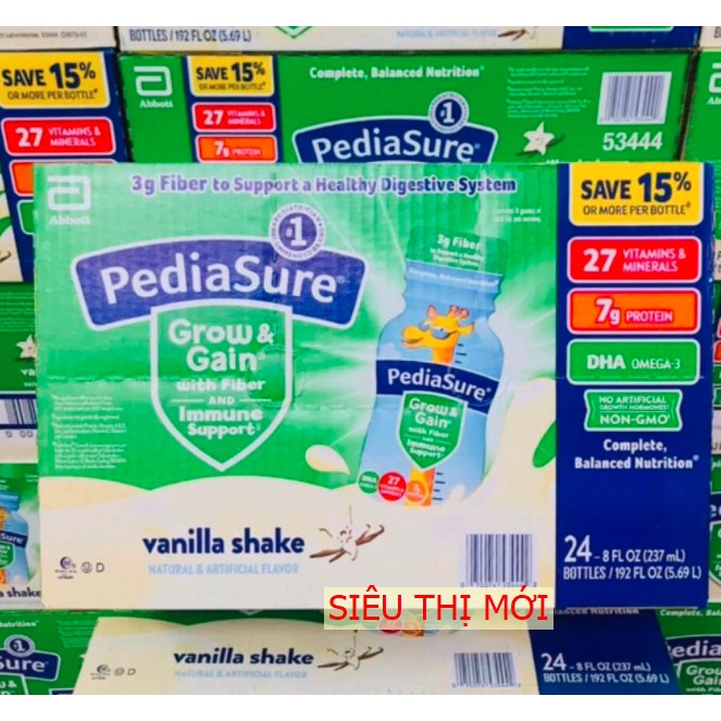 [Date 2022]Thùng 24 chai Sữa nước Pediasure Vani Fiber DHA Grow Gain 237ml Mỹ (Xanh Lá)