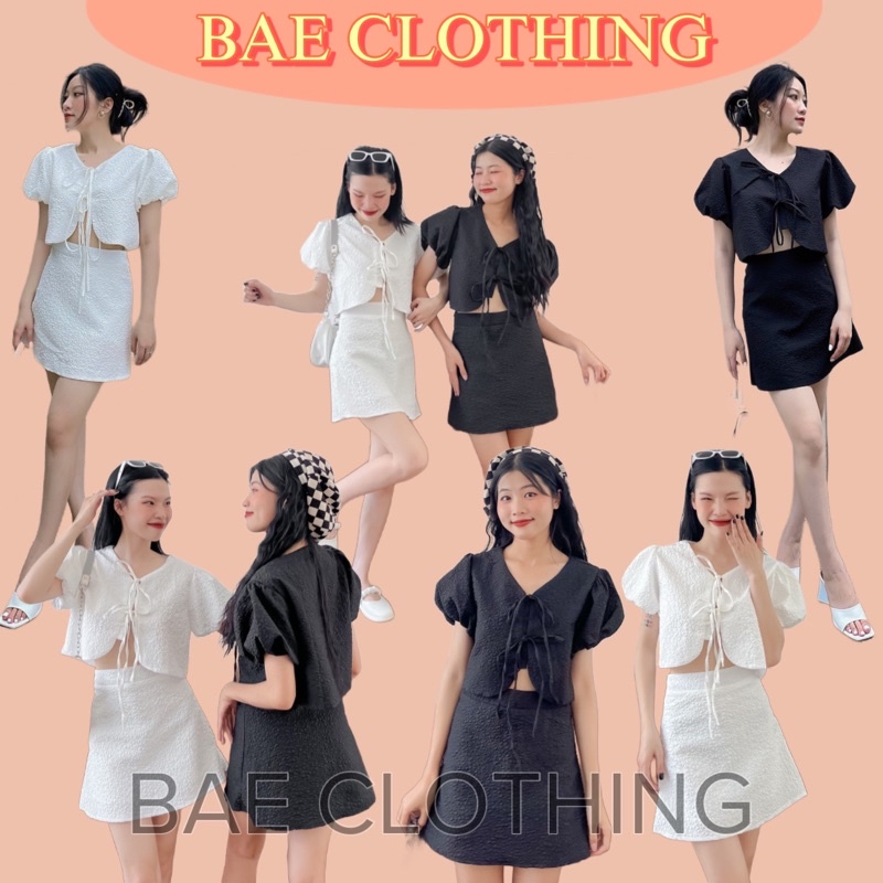 SET ĐỒ CAMILA SET gồm Áo cột dây tay bồng, chân váy form A có kèm lót quần Thiết kế basic style ullzang hàn quốc
