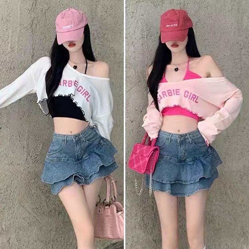 Set áo croptop Barbie Girl kèm áo yếm cá tính