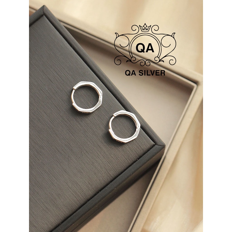 Khuyên tai bạc 925 hình học bát giác 8 cạnh bông nam nữ đa giác S925 GEOMETRIC Silver Earrings QA SILVER EA191010