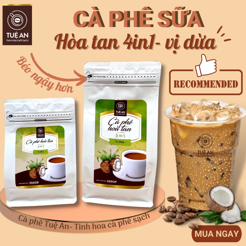 Cà phê hòa tan sữa dừa Tuệ An cafe capuchino vị dừa ngon