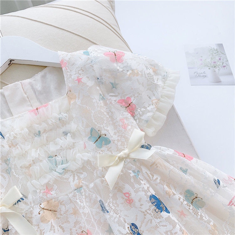 [Kacily]Đầm bé gái 1-8 tuổi voan trắng hồng nhập khẩu/váy công chúa bé gái/đồ bé gái