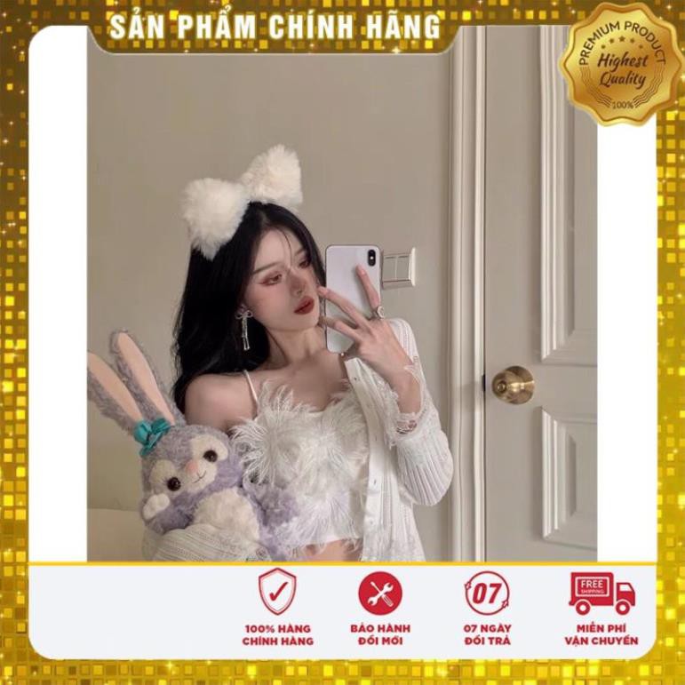 GIÁ GỐC áo thun nữ 2 hai dây đính hoa ren lông to ngắn kèm áo khoác len gân phối ngoài