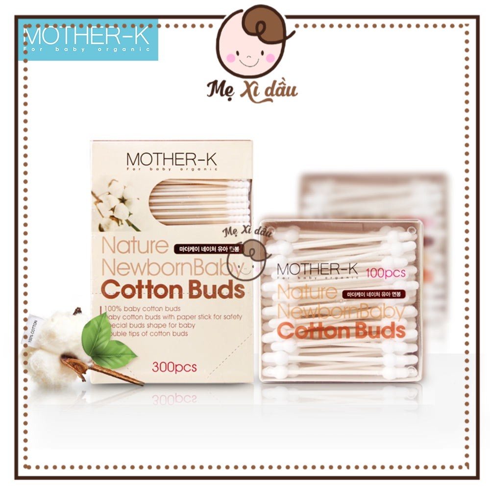 Shop mẹ xì dầu Tăm bông sơ sinh 1 đầu xoắn Mother-K Hàn Quốc (300c)