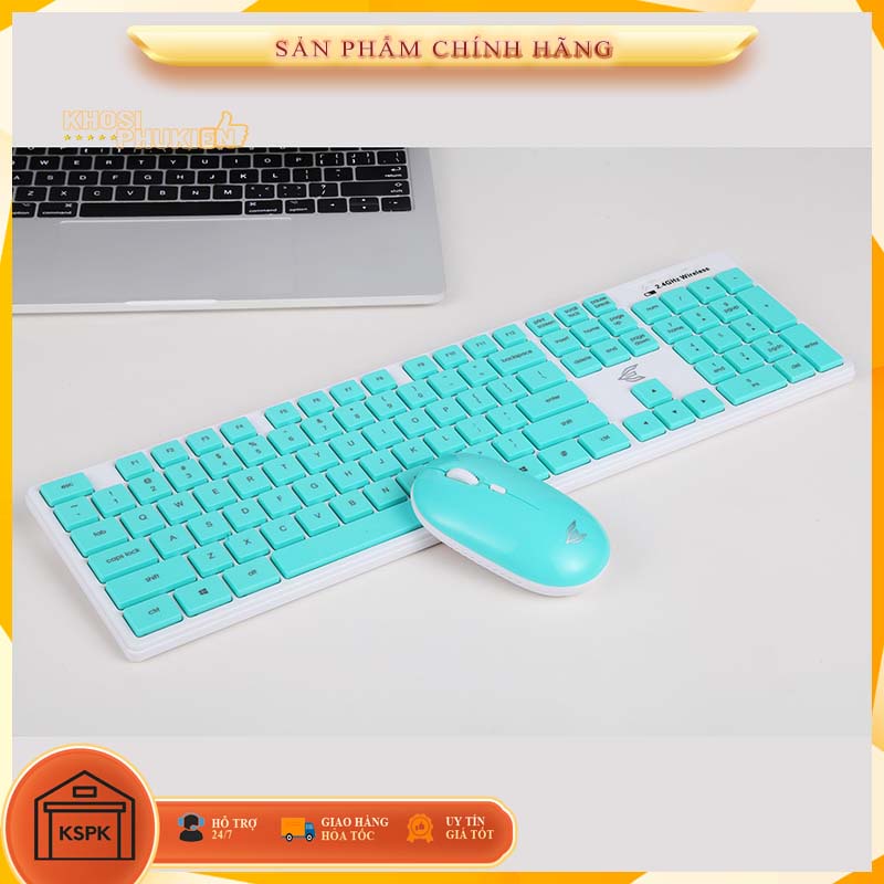 Bộ Bàn phím kèm chuột không dây xanh hồng mỏng dễ thương giá rẻ KSPK