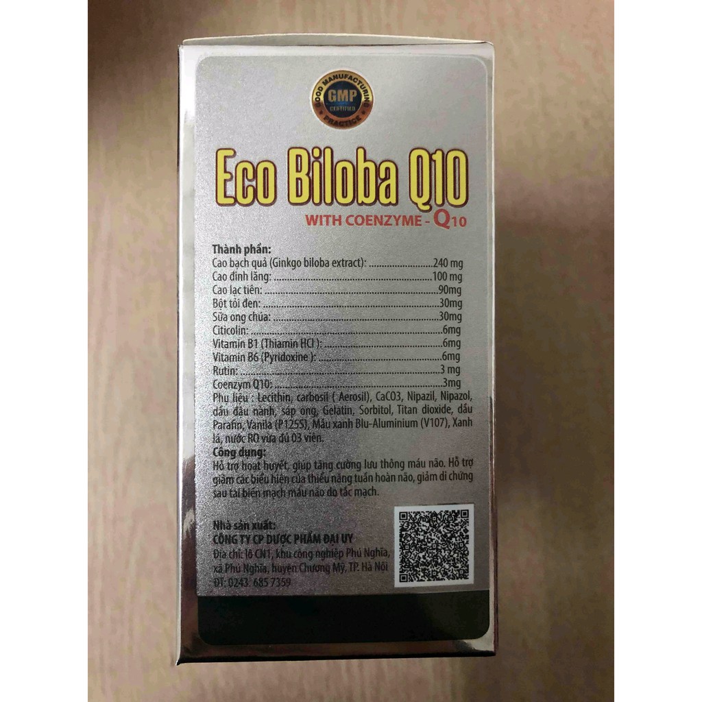 Bổ não HOẠT HUYẾT DƯỠNG NÃO Eco biloba Q10 - Ginkgo Biloba 240 - Cải thiện trí nhớ, tăng cường lưu thông máu lên não