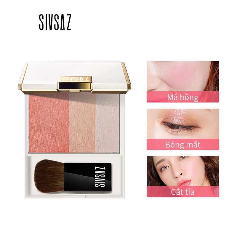 Bảng Phấn Má Hồng SIVSAZ Ba Màu Tông Nude Dưỡng Ẩm Làm Sáng Da Trang Điểm Tự Nhiên