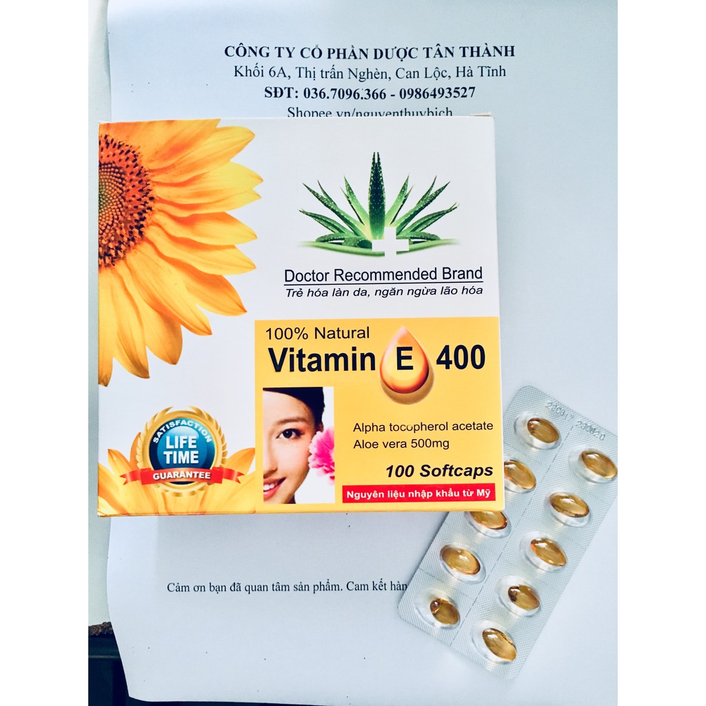 Vitamin E dầu hoa hướng dương, hộp 100 viên, da mịn, cân bằng nội tiết