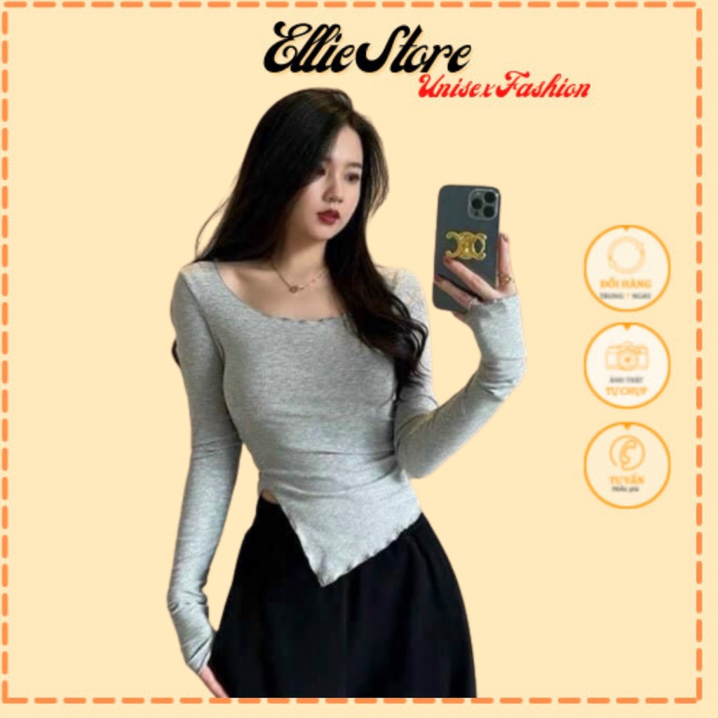 Áo Body Dài Tay Xẻ Tà Bèo Lệch, chất bozip, Ellie Store, Mã 616