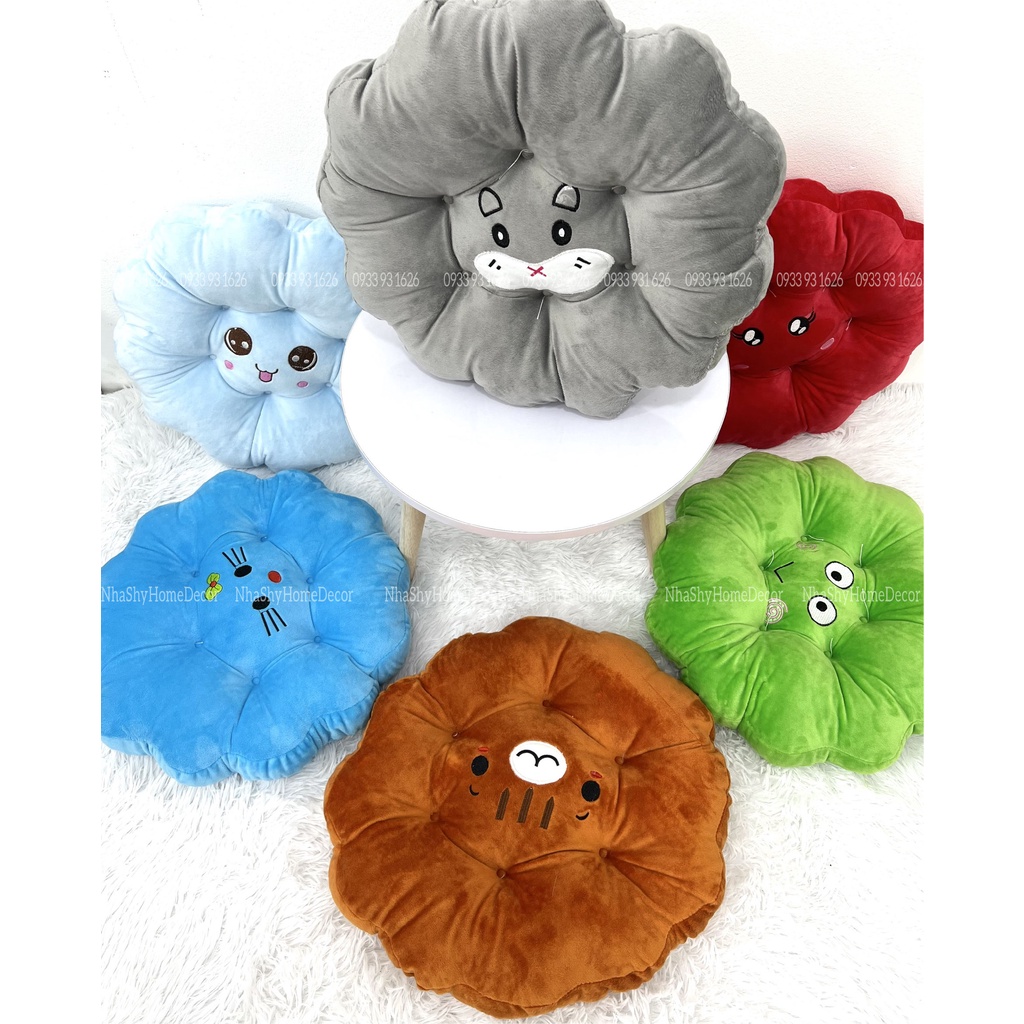 Đệm ngồi bệt hình mặt cười , đệm ngồi bàn trà chất nỉ nhung size đường kính 40cm