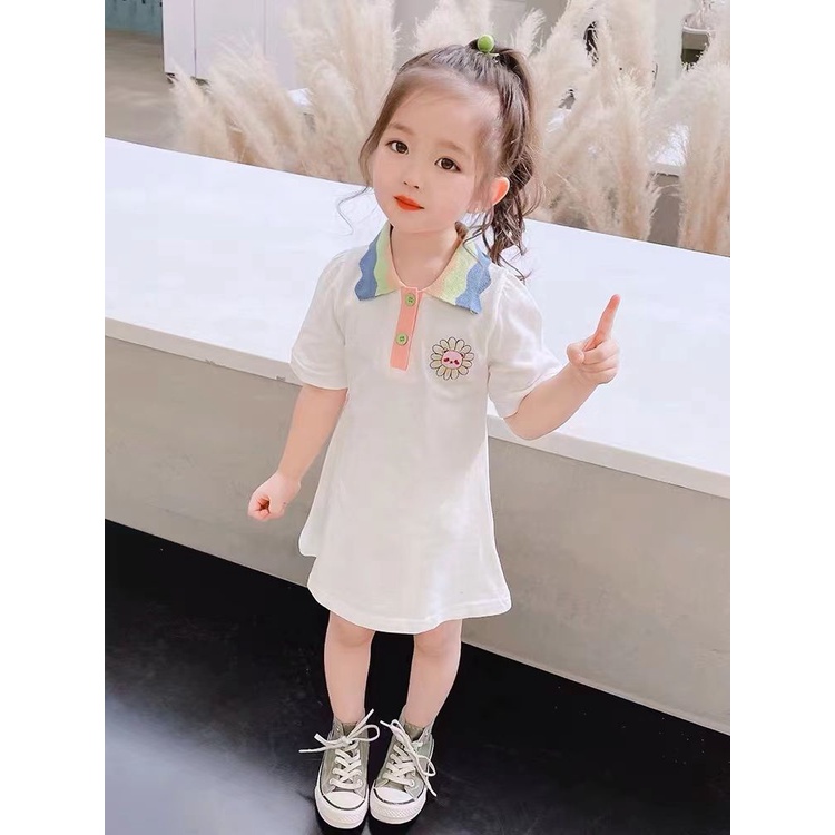 Đầm Công Chúa Tay Ngắn Cổ Polo Thời Trang Mùa Hè Hàn Quốc 2022 Mới Cho Bé Gái