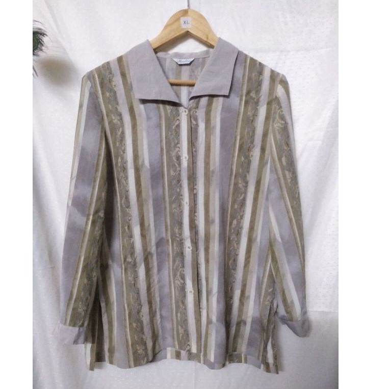 Áo sơ mi vintage họa tiết sọc size XL ngực 52