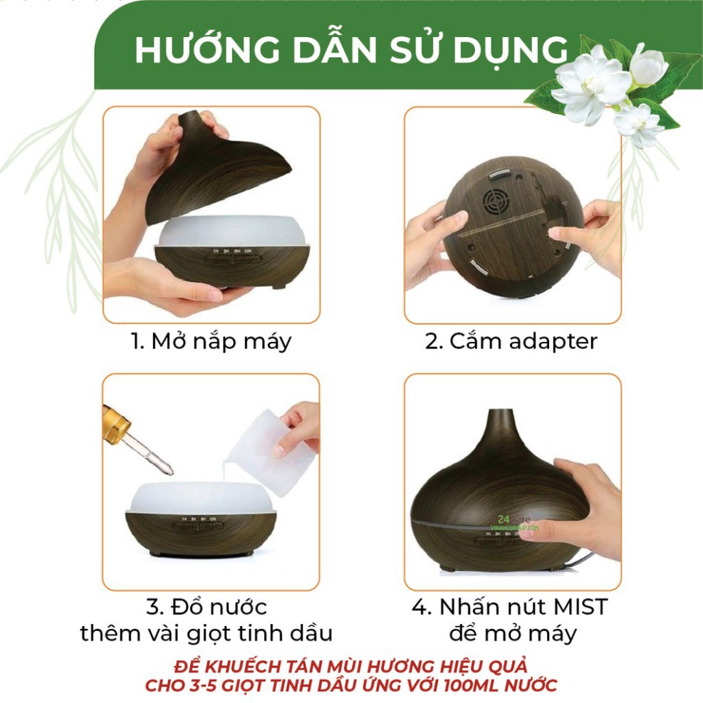 Máy khuếch tán tinh dầu 24Care công suất 10W dung tích 500ml có chế độ hẹn giờ