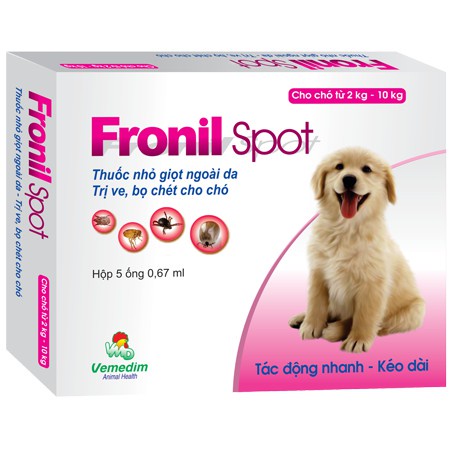 VEMEDIM Fronil Spot (Hộp 5 ống) nhỏ giọt lên da diệt ve, bọ chét chó mèo. Vemedim &amp; Lonton store, nhỏ gáy diệt ve