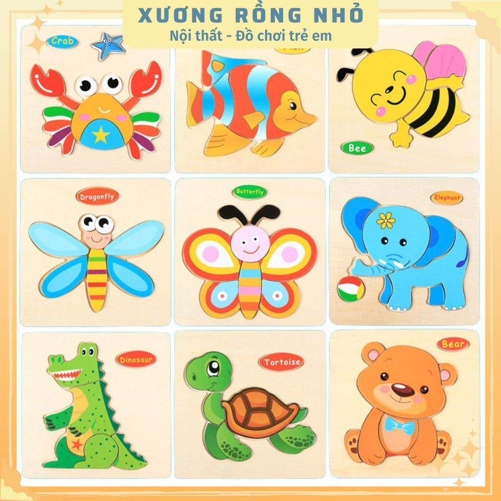 Tranh Ghép Hình Cho Bé Bằng Gỗ 3d 15x15x0.5cm Đồ Chơi Gỗ Ghép Hình 3d Sắc Nét An Toàn, Hình Đẹp Tư Duy cho bé