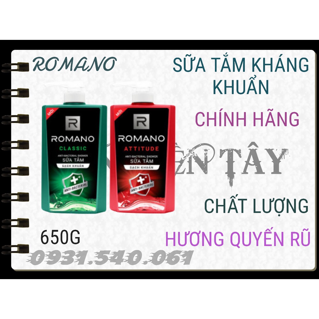 SỮA TẮM KHÁNG KHUẨN ROMANO 650G CLASSIC/ ATTITUDE.