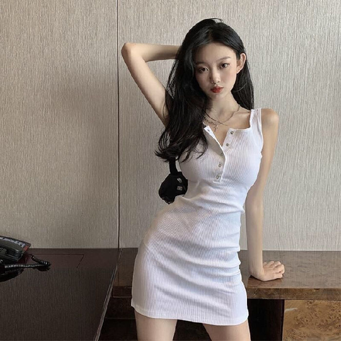 Đầm Hai Dây Dáng Ôm Màu Trắng Thời Trang Quyến Rũ Cho Nữ