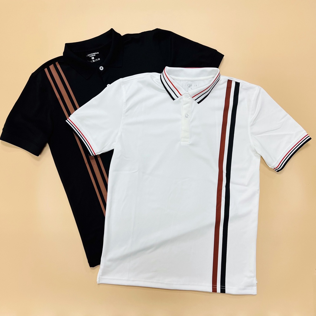 Áo polo nam cổ bẻ phối dây sọc nâu chất vải cá sấu Cotton xuất xịn,chuẩn form, sang trọng - thanh lịch TB039