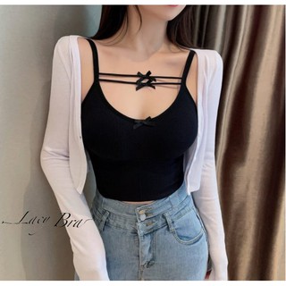 Áo Lót Bra Chất Tăm Mềm Dây Ngang Ngực Đính Nơ Siêu Xinh Lacy Bra - AL22