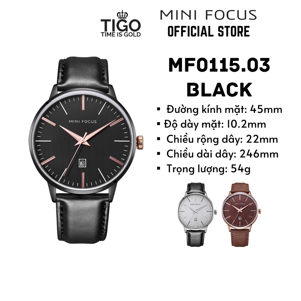 Đồng hồ nam MINI FOCUS MF0115G.03 dây da thật màu đen viền thép không gỉ màu đen 3 kim hàng chính hãng cao cấp Nhật Bản | BigBuy360 - bigbuy360.vn