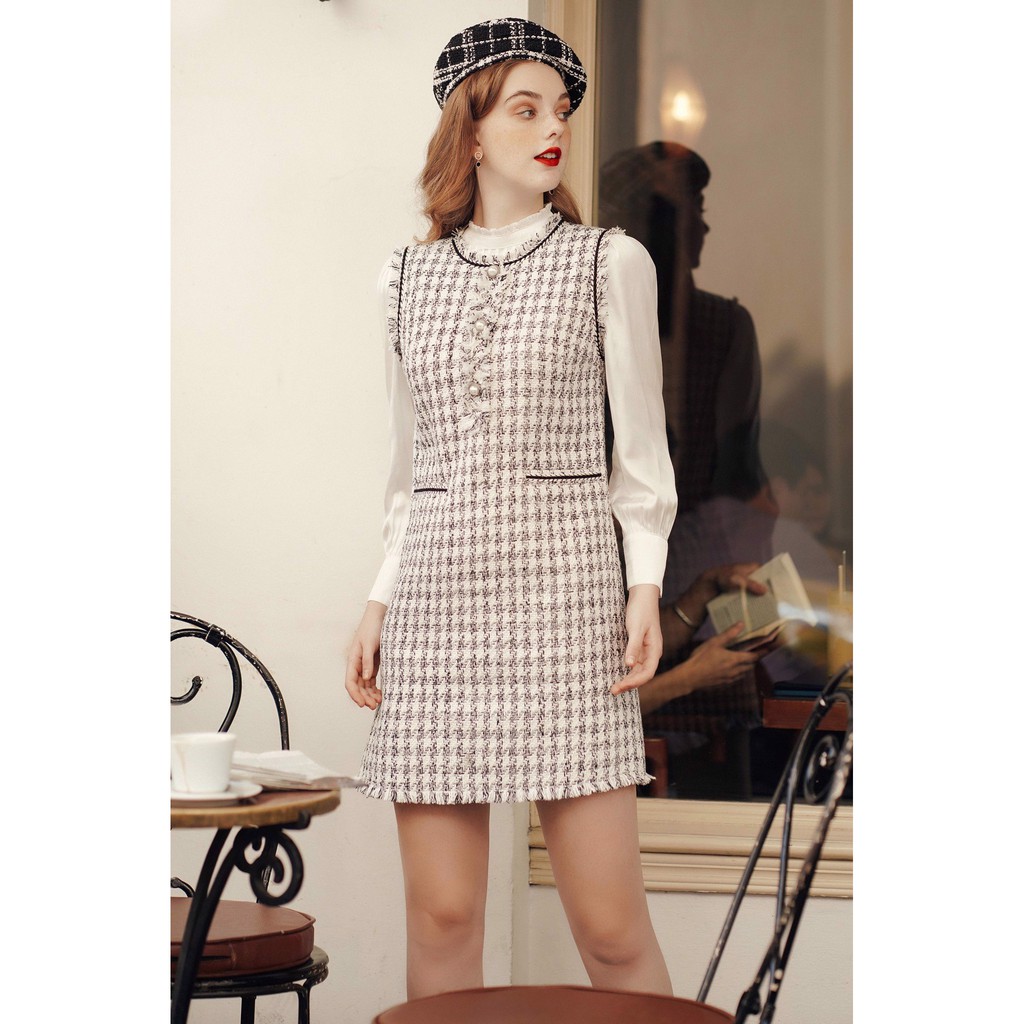 Đầm Mini tweed sát nách viền dây phối 0VA7007 ADORE DRESS