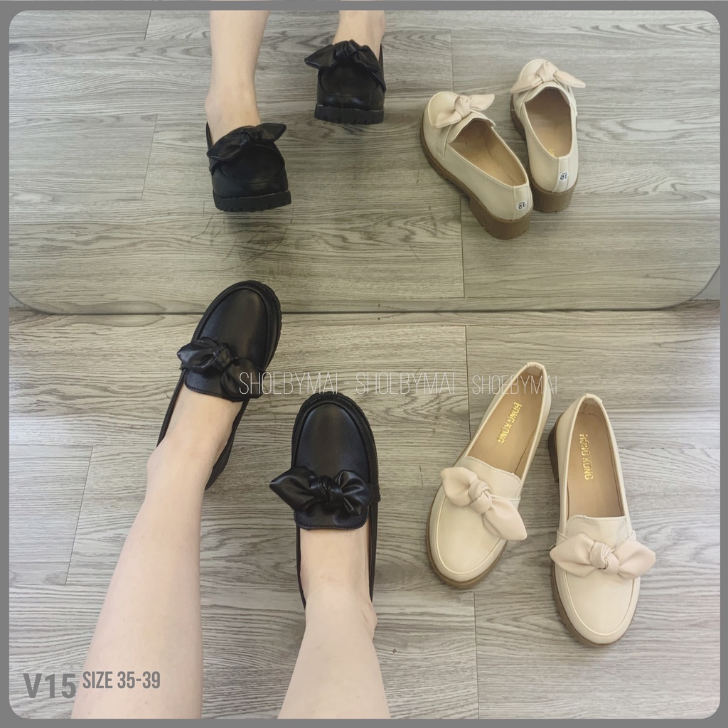 giày vintage nữ phối nơ xinh V15