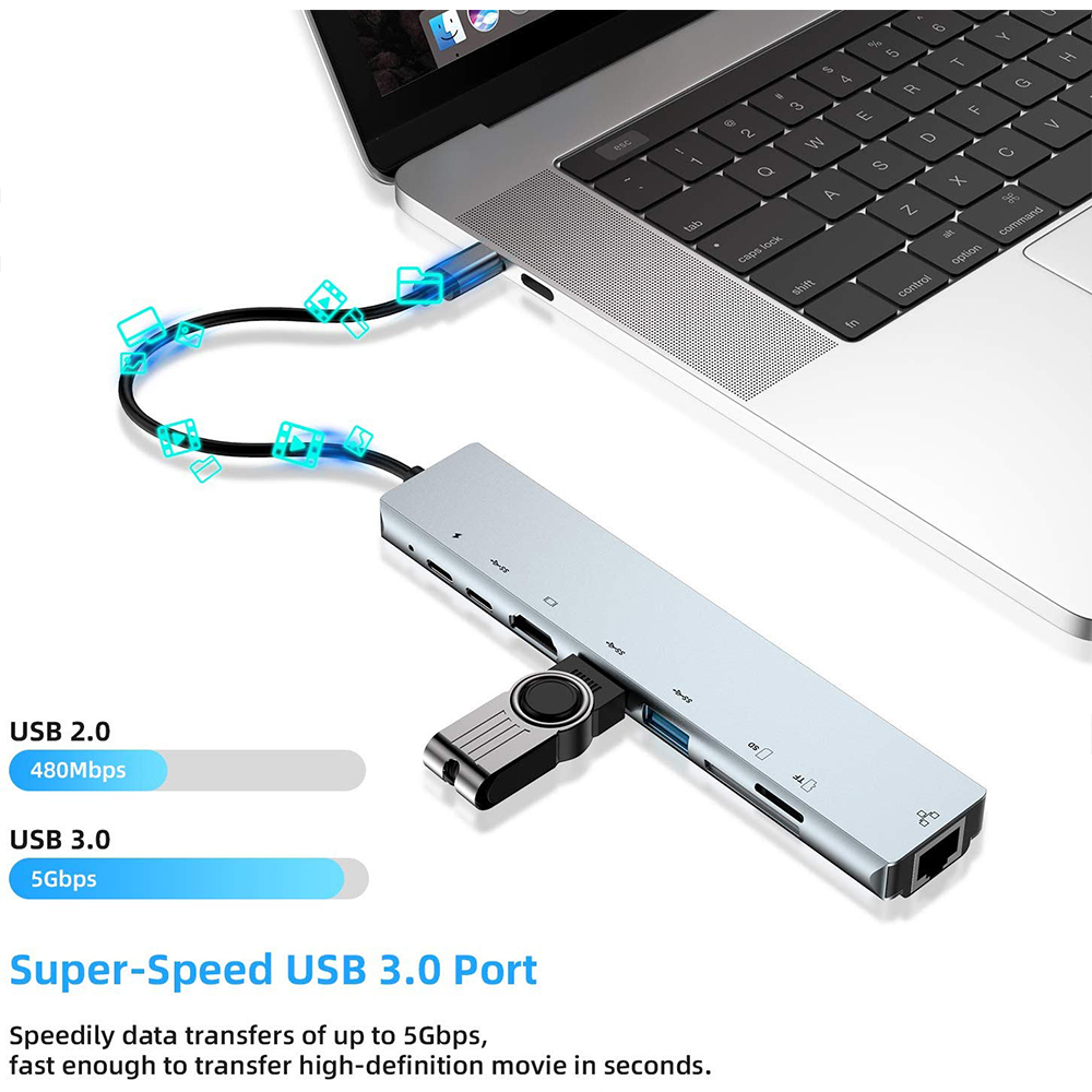 Đế Sạc Đa Năng 8 Trong 1 Cổng Usb Type C Sang Usb-C 4k Hdmi Tf Rj45