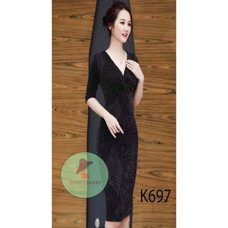 ĐẦM BODY CỔ TIM K697 - Jerry Cherry  (Hàng may thiết kế ,ảnh thật shop tự chụp)
