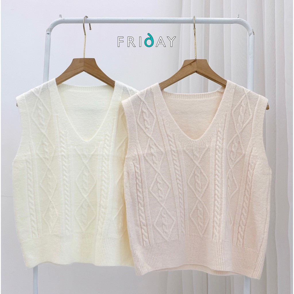 Áo len gile họa tiết xương cá dễ phối đồ phù hợp thời tiết mùa thu hàng thu mới 2021 Friday