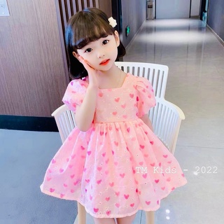Váy đầm hoa nhí tay bồng dáng xòe chất thô hàn cho bé gái từ 10-22kg