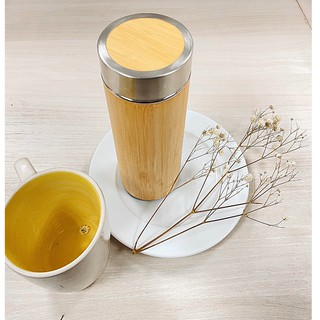 Bình giữ nhiệt tre 500ml cao cấp (tặng kèm bộ ống hút)